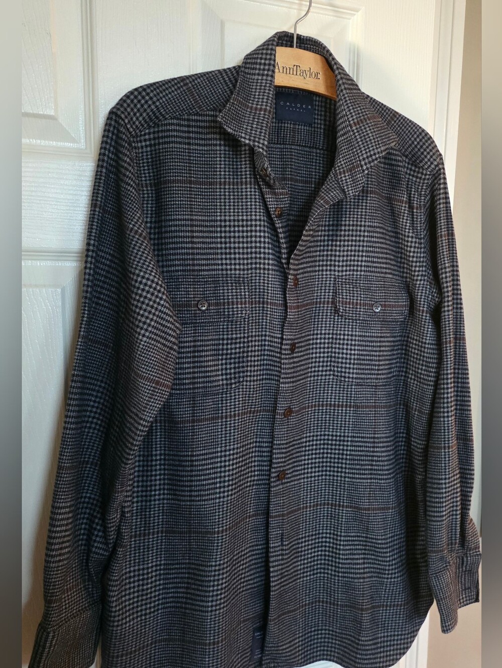 Calder Carmel Limited Edition Cotton Plaid Button-Up Shirt in Brown & Gray M